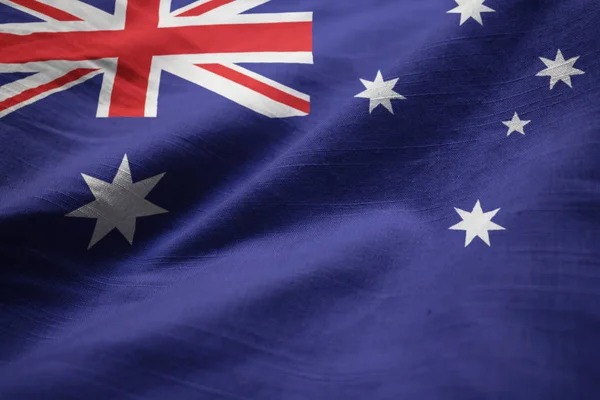 Closeup of Ruffled Australia Flag, Australia Flag Blowing in Wind