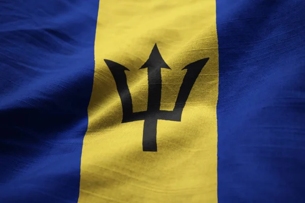 Nahaufnahme Der Gerafften Barbados Flagge Barbados Flagge Weht Wind — Stockfoto