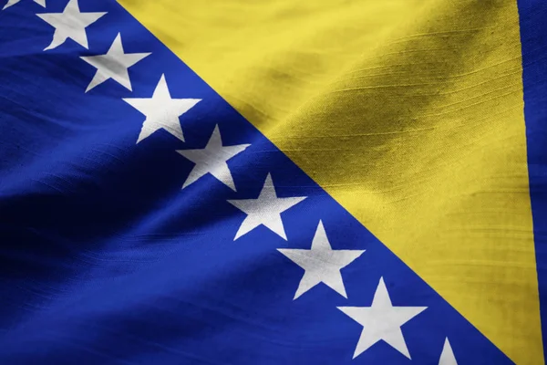 Großaufnahme Der Gerafften Flagge Von Bosnien Und Herzegowina Der Flagge — Stockfoto