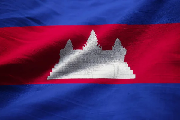 Nahaufnahme Der Gerafften Kambodscha Flagge Kambodscha Flagge Weht Wind — Stockfoto