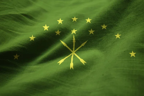 Closeup of Ruffled Adygea Flag, Adygea Flag Blowing in Wind — Stock Image Closeup Ruffled Adygea Flag Adygea Flag Blowing Wind Royalty Free Stock Images