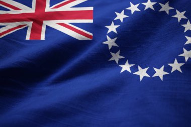 Closeup karıştırdı Cook Adaları bayrağı, rüzgarda Cook Adaları bayrağı