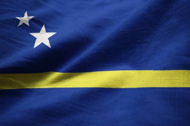 Dalgalı Curacao Bayrağının Kapanışı, Curacao Rüzgarda Dalgalanan Bayrak