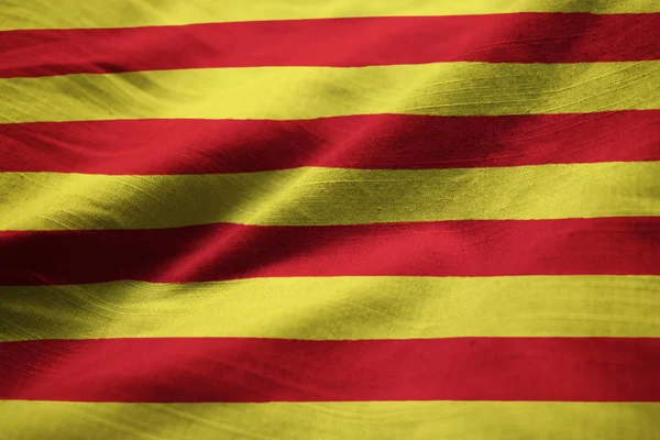 Closeup Ruffled Catalonia Bandeira Catalonia Bandeira Soprando Vento — Fotografia de Stock