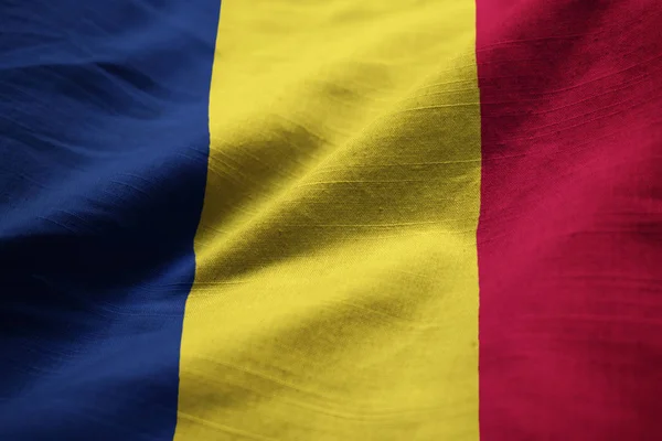 Closeup Της Σημαίας Σημαία Τσαντ Αναστατωμένα Τσαντ Πνέει Στον Άνεμο — Φωτογραφία Αρχείου