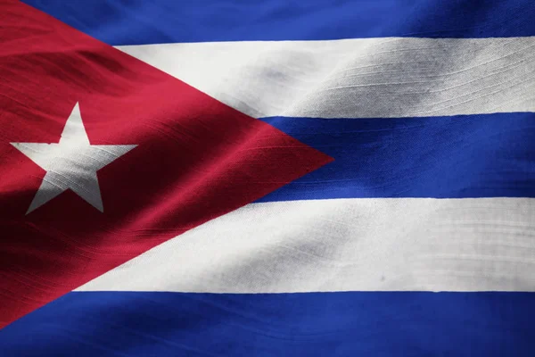 Closeup of Ruffled Cuba Flag, Cuba Flag Blowing in Wind