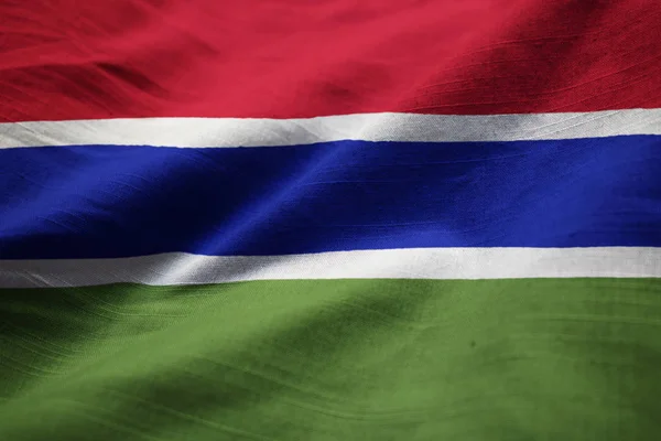 Крупный План Неровного Флага Гамбии Развевающегося Ветру Флага Гамбии — стоковое фото