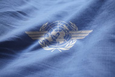 Fırfır yakalı uluslararası sivil havacılık Örgütü bayrak, ICAO rüzgarda bayrak closeup