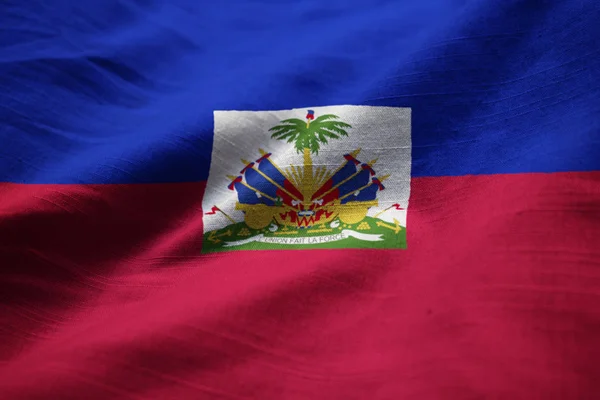 Closeup Van Ruffled Haïti Vlag Haïti Vlag Blazen Wind — Stockfoto