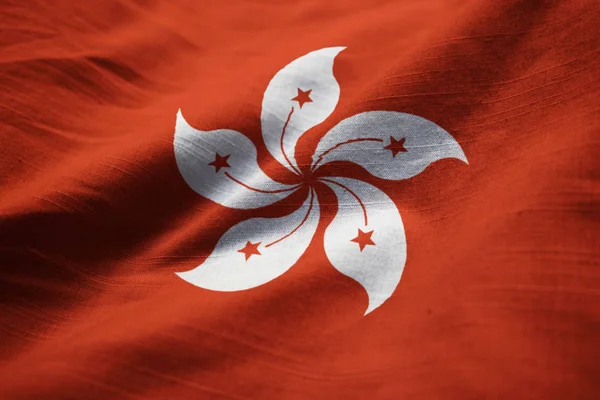 Closeup of Ruffled Hong Kong Flag, Hong Kong Flag Blowing in Wind