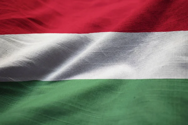 Closeup of Ruffled Hungary Flag, Hungary Flag Blowing in Wind