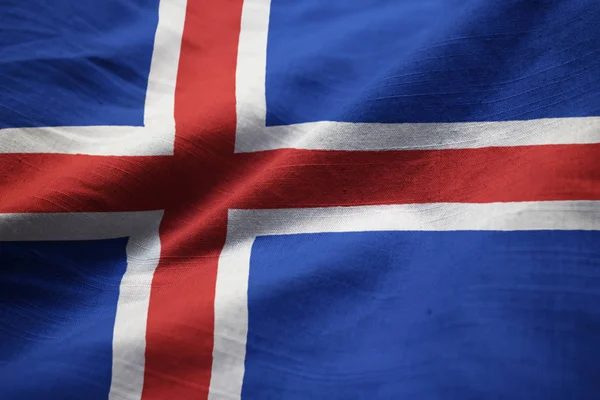 Closeup Ruffled Islândia Bandeira Islândia Bandeira Soprando Vento — Fotografia de Stock