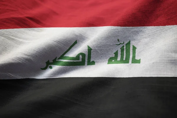 Closeup Bandeira Bandeira Iraque Iraque Babados Soprando Vento — Fotografia de Stock