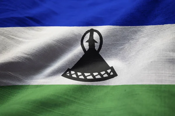 Primer Plano Bandera Lesotho Con Volantes Bandera Lesotho Soplando Viento — Foto de Stock