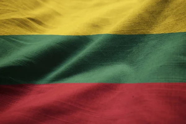 Closeup of Ruffled Lithuania Flag, Lithuania Flag Blowing in Wind