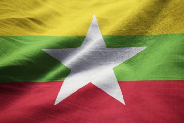 Closeup rüzgarda karıştırdı Myanmar bayrağı, Myanmar bayrağı