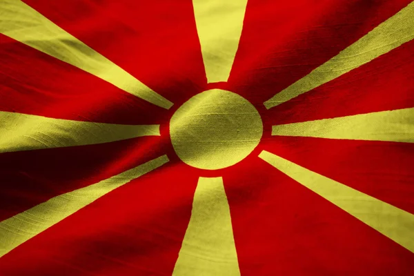 Närbild Ruggig Makedonien Flagga Makedonien Flaggan Blåser Vinden — Stockfoto