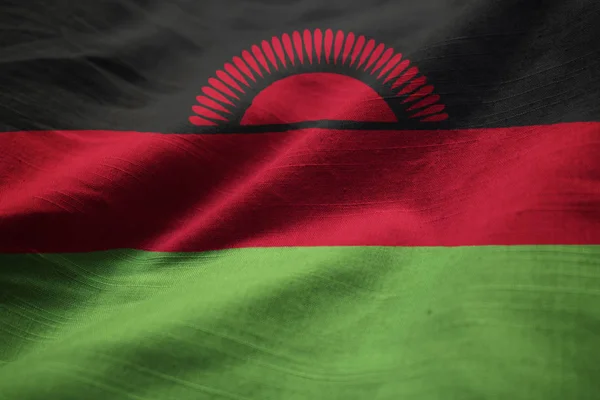 Großaufnahme Einer Gerafften Malawi Flagge Die Wind Weht — Stockfoto