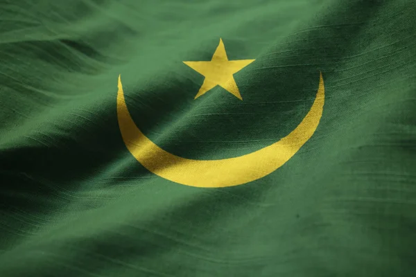 Closeup Ruffled Mauritania Bandeira Mauritânia Bandeira Soprando Vento — Fotografia de Stock