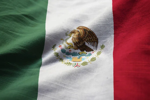 Primer Plano Bandera México Con Volantes Bandera México Soplando Viento — Foto de Stock