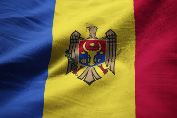 Closeup Της Αναστατωμένα Σημαίας Μολδαβίας Σημαίας Μολδαβίας Που Πνέει Στον — Φωτογραφία Αρχείου