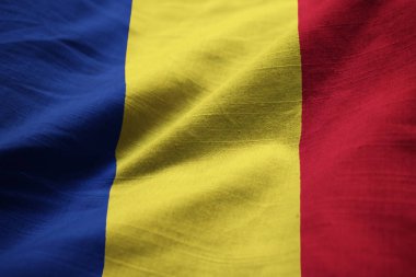 Closeup karıştırdı R omaniaflag, bayrak Romanya esen rüzgar