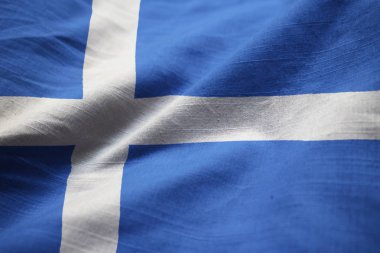 Fırfır yakalı Shetland bayrak, rüzgarda Shetland bayrak closeup