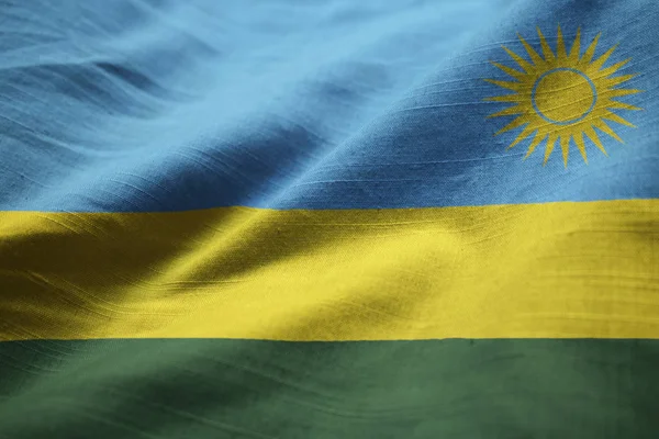 Closeup Ruffled Rwanda Flag Rwanda Flag Blowing Wind — Stock Photo, Image