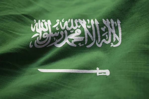 Primer Plano Bandera Arabia Saudita Con Volantes Bandera Arabia Saudita — Foto de Stock