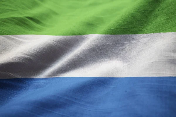 Nahaufnahme Der Gerafften Sierra Leon Flagge Sierra Leon Flagge Weht — Stockfoto