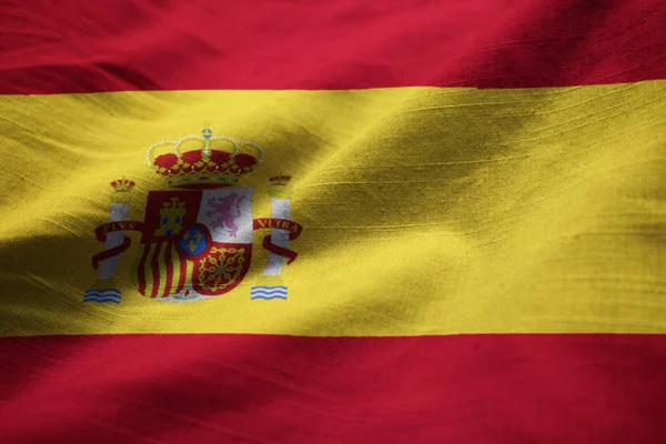 Closeup of Ruffled Spain Flag, Spain Flag Blowing in Wind