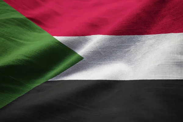 Closeup Ruffled Sudan Flag Sudan Flag Blowing Wind — Stock Photo, Image