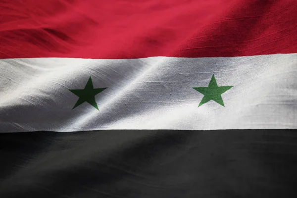 Closeup Ruffled Syria Flag Syria Flag Blowing Wind — Stock Photo, Image