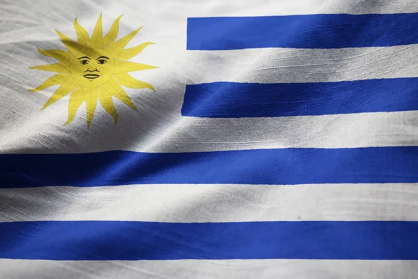 Closeup of Ruffled Uruguay Flag, Uruguay Flag Blowing in Wind