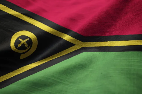 Nahaufnahme Der Gerafften Vanuatu Fahne Vanuatu Fahne Weht Wind — Stockfoto