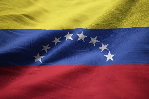 Closeup of Ruffled Venezuela Flag, Venezuela  Flag Blowing in Wind