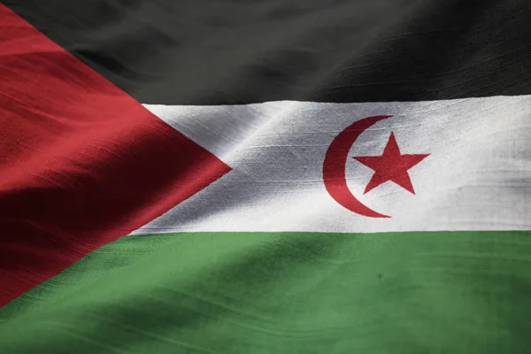 Closeup of Ruffled Western Sahara Flag, Western Sahara Flag Blowing in Wind