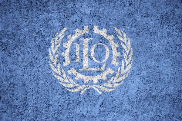 Bandera Organización Internacional Del Trabajo Muro Hormigón Grunge — Foto de Stock