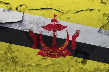 Kırık beton duvara boyalı Brunei bayrağı