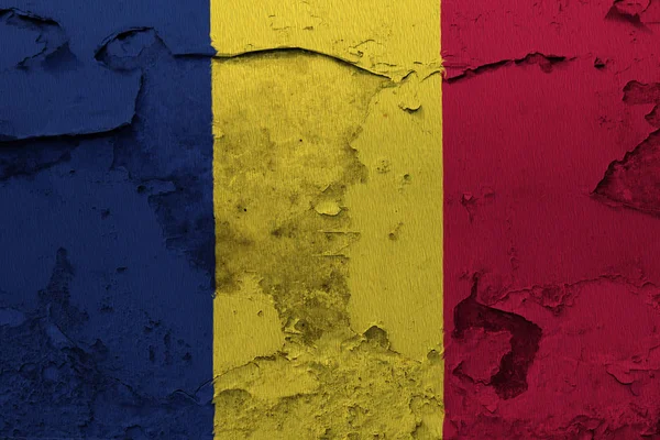 Σημαία Του Τσαντ Ζωγραφισμένο Ραγισμένο Σκυρόδεμα Τοίχο — Φωτογραφία Αρχείου