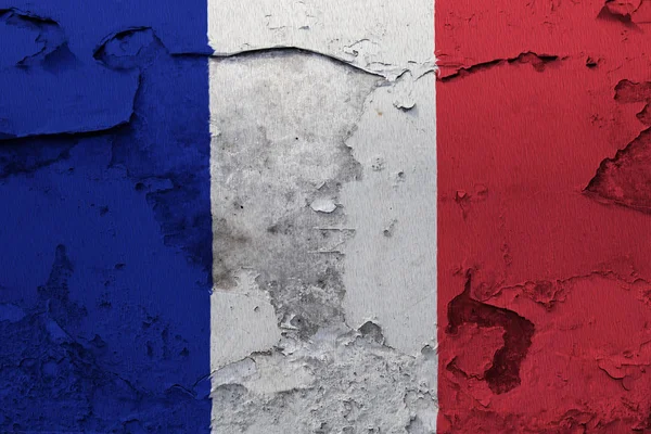 Flaga Francji Malowane Pękniętych Ścian Betonowych — Zdjęcie stockowe