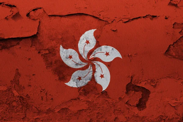 Flaga Hongkongu Malowane Pękniętych Ścian Betonowych — Zdjęcie stockowe