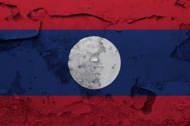 Laos bayrağı kırık beton duvara boyalı