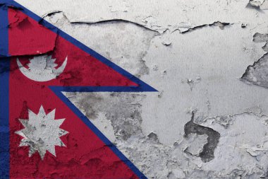 Kırık beton duvara boyalı Nepal bayrağı