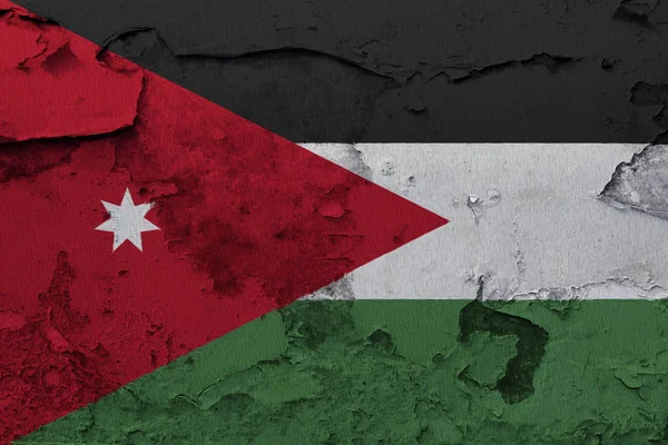 Flaga Jordanii Malowane Pękniętych Ścian Betonowych — Zdjęcie stockowe