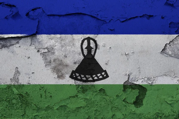 Bandera Lesotho Pintada Pared Hormigón Agrietado — Foto de Stock