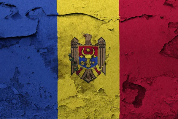 Bandera Moldavia Pintada Muro Hormigón Agrietado —  Fotos de Stock