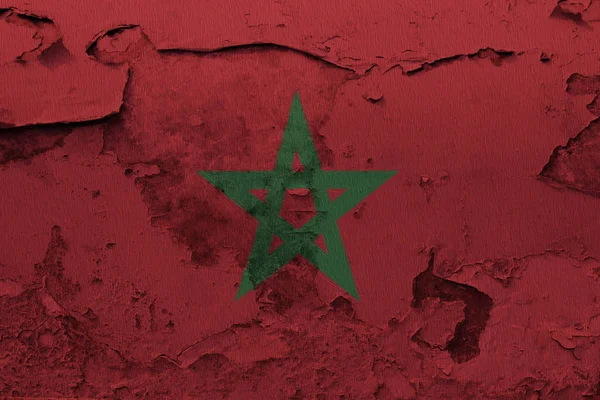 Vlajka Maroka Popraskané Betonové Stěně — Stock fotografie
