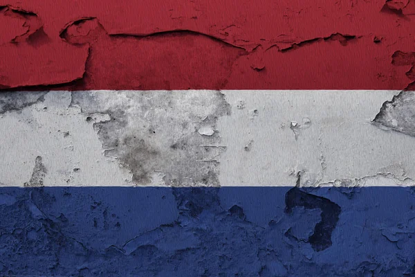 Ολλανδική Σημαία Ζωγραφισμένη Στο Ραγισμένο Σκυρόδεμα Τοίχο — Φωτογραφία Αρχείου