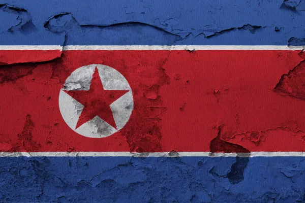 Bandera Corea Del Norte Pintada Muro Hormigón Agrietado —  Fotos de Stock
